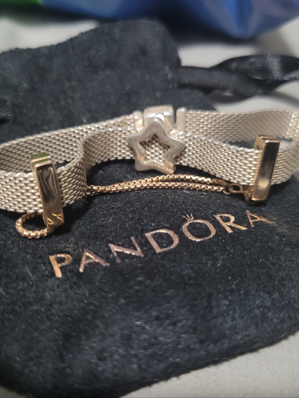 Pandora Two-Tone Star Mesh Bracelet in Sterling Silver and Gold